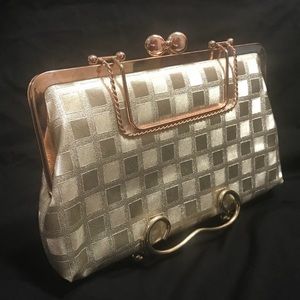 Gold Lamé Kiss Lock Clutch Handle Shoulder bag